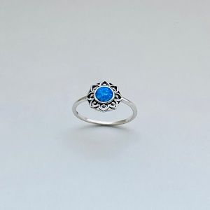 Sterling Silver Mandala Blue Lab Opal Ring